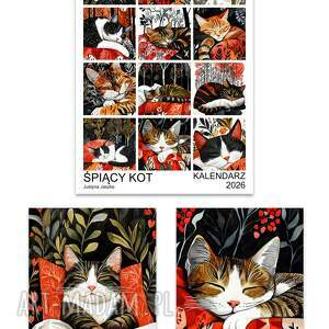kalendarz 2026 śpiący kot 15x21 cm prezent świąteczny