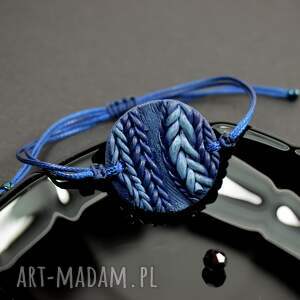 wełniane sploty - granatowa bransoletka z regulacją sznurkowa brasoletka