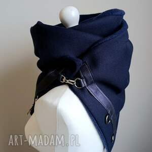 szal - chusta granatowy z metaliczną skórą piękny, elegancki szalik