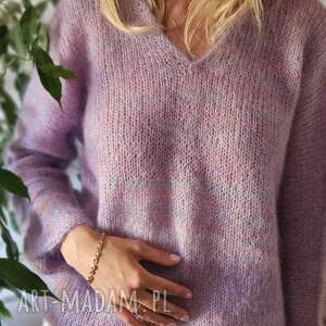 Prezent Sweter Print Pink, na drutach, modny