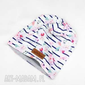 ręcznie wykonane czapki czapka beanie unisex magnolie kwiaty kolorowa