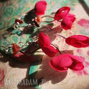 kolczyki czerwone kwiaty lekkie etno, frida, kwiatowe dlugie, boho