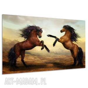 Obraz na płótnie do salonu - dwa konie i góry 120x80 cm