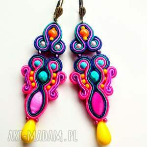 sutaszowe ręcznie haftowane Arlequin, kolczyki długie