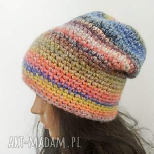 kolorowa czapka beanie na zimę ręcznie robiona prezent dla niej