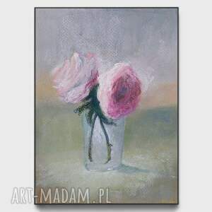 róże-praca formatu a4 wykonana pastelami suchymi, róże, papier, kredki, kwiaty