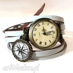 ręcznie wykonane zegarki busola - zegarek/bransoletka na skórzanym pasku