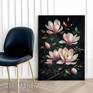 plakat botaniczny kwiaty magnolia kobiecy - format 61x91 cm do sypialni