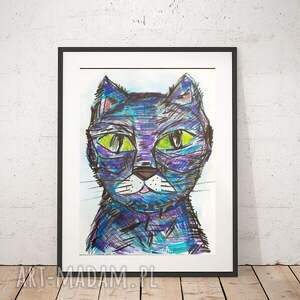 kot rysunek A4, obrazek z kotem, kot grafika na ścianę, rysunek z kotem, bajkowy 21x30
