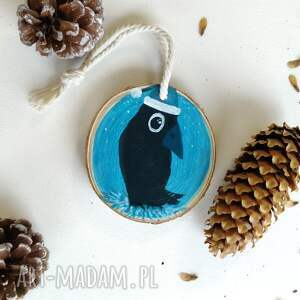 pomysły na prezenty pod choinkę Ręcznie malowany ptak, kruk, bombka