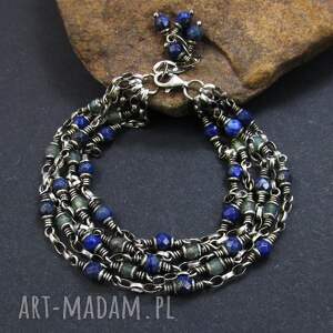 handmade srebrna bransoletka z apatytu i lapis lazuli