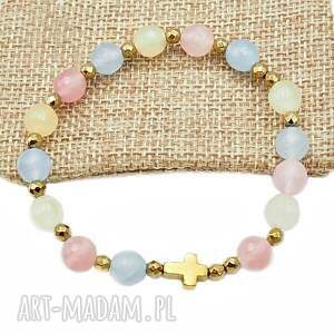 Bransoletka różaniec na rękę jadeit morganitowy fasetowany