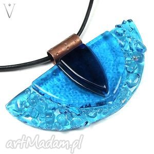 handmade wisiorki sunnika blue - duży wisior szklany - biżuteria autorska wykonana