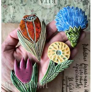 Kwiaty ceramika, kwiat, tulipan, chaber, przypinka