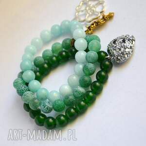 ręczne wykonanie bracelet by sis: ażurowe serce w ciemno zielonych kamieniach