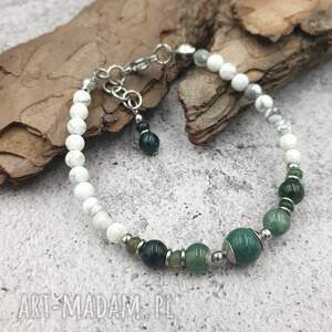 bransoletka kontrastowa - howlit, agat mszysty, indyjski