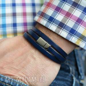 beezoo bransoletka męska skórzana hombree triple steel navy blue, rzemień, stal