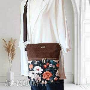 listonoszka zamszowa kwiaty brąz