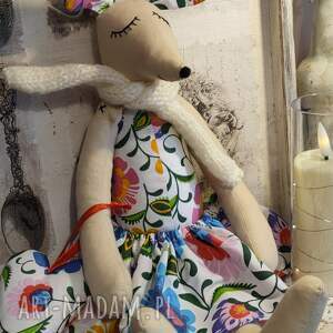 myszka 46 cm, przytulanka, szmacianka-tilda szyta ręcznie, materiał łowicki