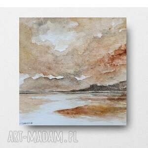 Oryginalny pejzaż w akwareli 20x20 cm - ręcznie malowany, sygnowany