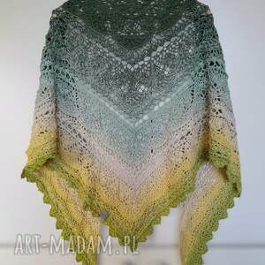 Zielona bawełniana handmade, chusta na szydełku