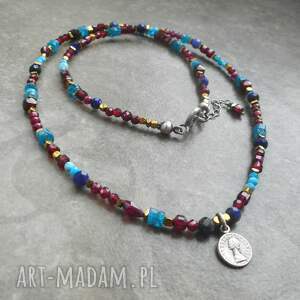 Prezent błękit z burgundem srebro 925, granaty