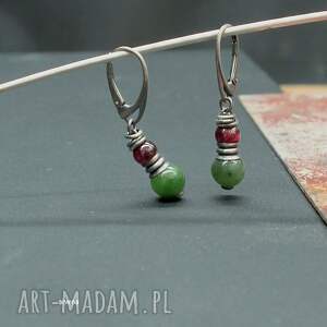 bursztyn granat - kolczyki, nefryt, granaty biżuteria, kolczyki z granatu