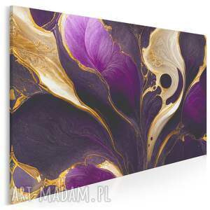 obraz do salonu - abstrakcja fiolet i złoto organiczne formy 70x50 cm 100301