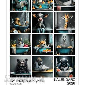 kalendarz 2026 zwierzęta w kąpieli 15x21 cm, grafiki zwierzętami