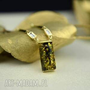 złoty naszyjnik z zielonym bursztynem złoto 585, prezent dla mamy