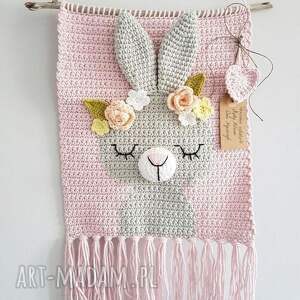 dekoracje różowa makatka z króliczkiem babyroom narodziny, home, pamiatka