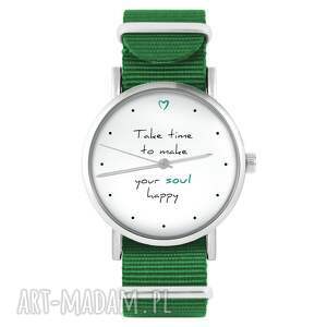 zegarek - happy soul zielony, nylonowy, militarny typ, szczęście, grafika
