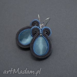 kolczyki z kocim okiem, soutache sznurek, niebieskie, eleganckie, grafitowe