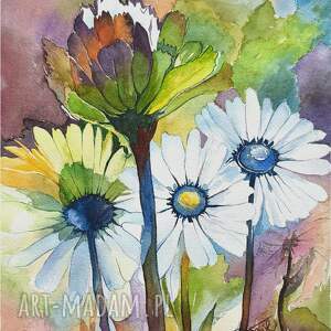 Margerytki obietnica, Akwarela 24x32 cm, kwiaty