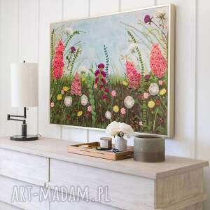 kolorowa łąka plakat 50x70cm, kwiaty sztuka, dmuchawce obraz