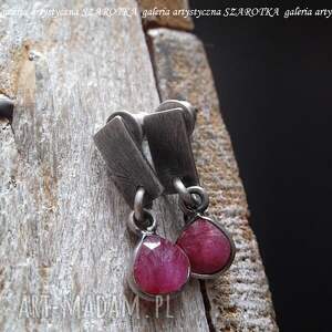 pink - silver kolczyki z rubinu i srebra srebro oksydowane na sztyft