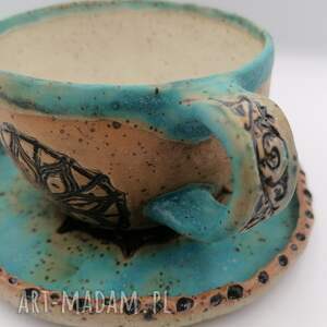 handmade ceramika komplet "mandala w turkusie" 3