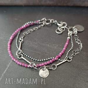 Rubin. Warstwowa srebrna bransoletka - srebro oksydowane