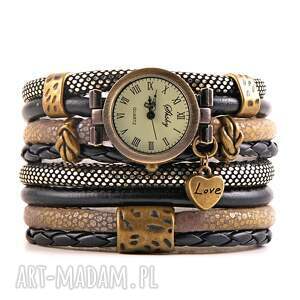 ręczne wykonanie zegarki zegarek - bransoletka czarno-złoty, owijany