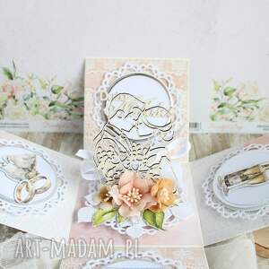 scrapbooking kartki exploding box ślubny kartka ślubna, pamiątka różane wino