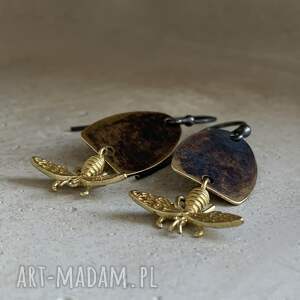 kolczyki ze srebra i mosiądzu ulotność mosiężne pszczoły srebrne bigle