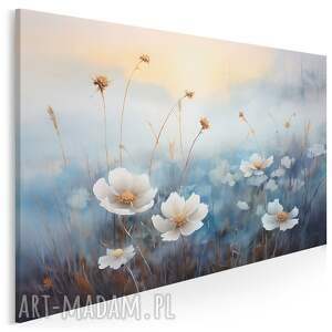 obraz do sypialni - białe kwiaty polne delikatny motyw floralny 70x50 cm