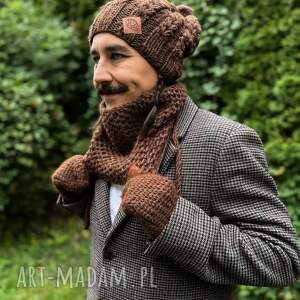 Męska czapka MERINO Smile “Brąz” podszewka JEDWAB