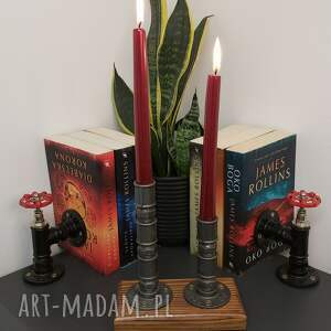 świecznik loftowy 2 - ramienny drewno / metal f002_1 w1 loft, prezent, dekoracja