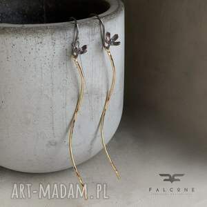 kolczyki kwiaty na złotych łodygach mosiądzu srebrne bigle
