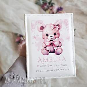 ręczne wykonanie scrapbooking albumy personalizowany album miś pamiątka chrztu świętego