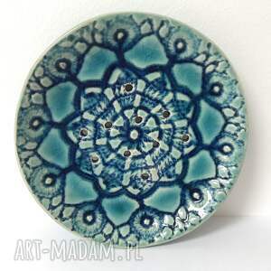 handmade ceramika mydelniczka ceramiczna z koronką