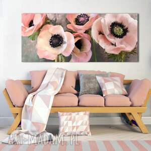obraz do salonu drukowany na płótnie z kwiatami, różowe kwiaty anemony 147x60cm