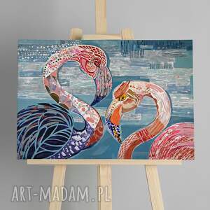 obraz - wydruk 50x70 cm flamingi, ptaki na płótnie nowoczesny