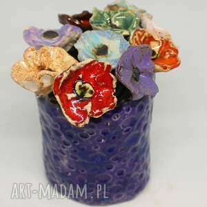 wazon i ceramiczne kwiaty 10szt komplet